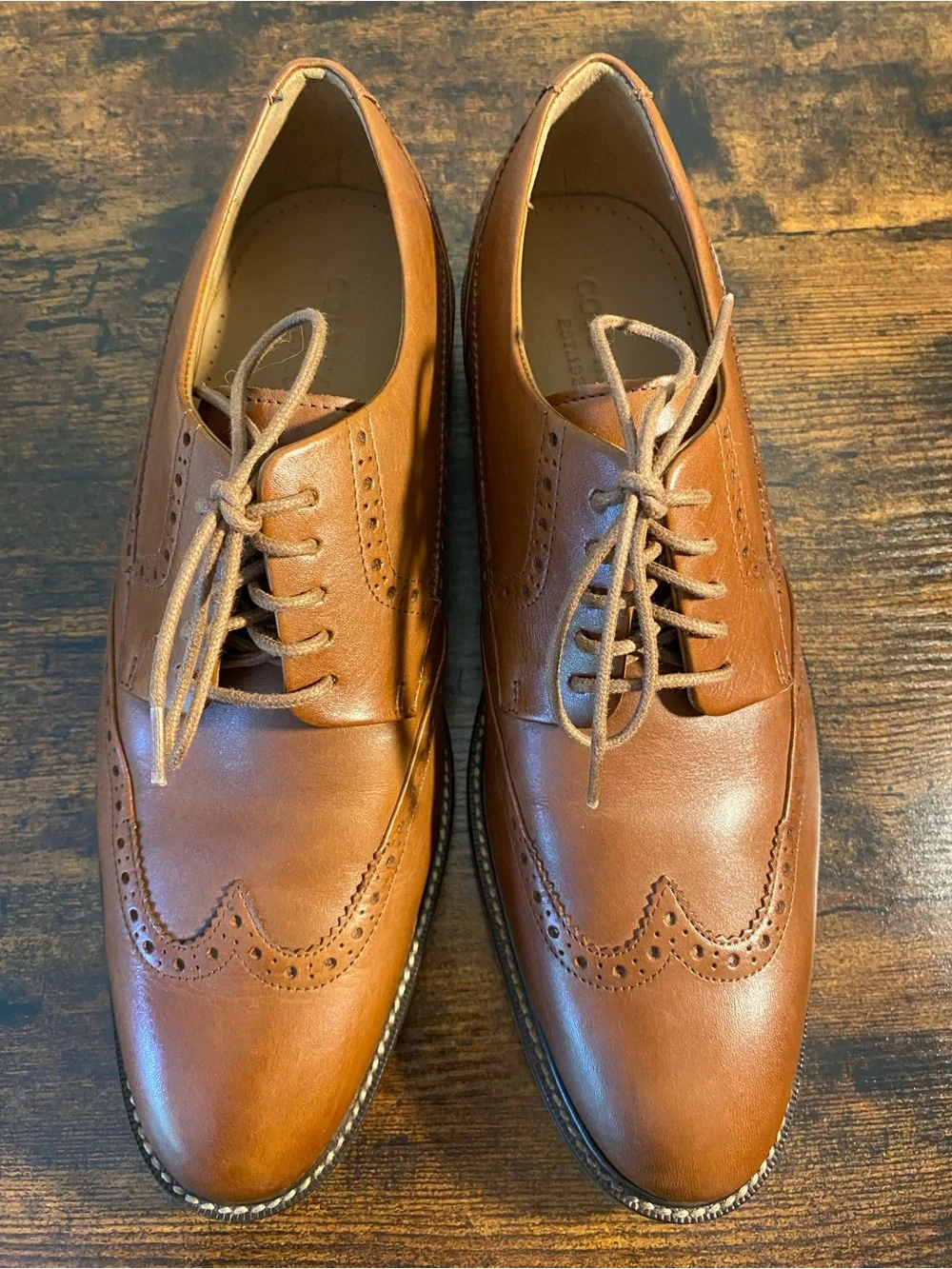 Cole Haan Men's Classic Tan Leather Wingtip Derby Shoes